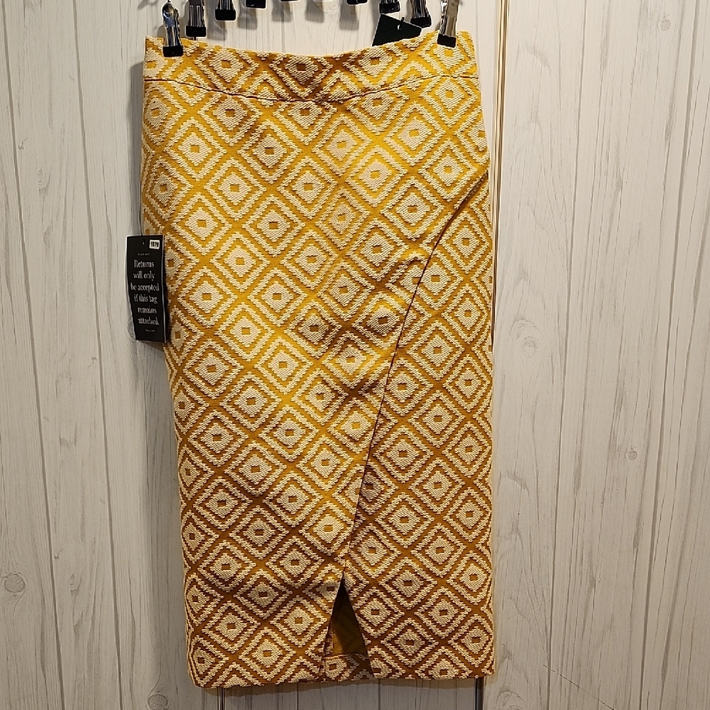 Tuckernuck Yellow and Brown Geometric Pencil Skirt